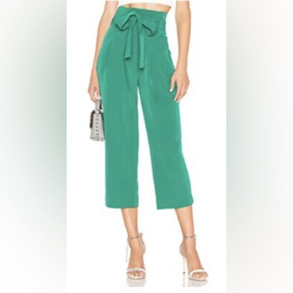 Chrissy Teigen X REVOLVE Sierra Paper Bag Cropped Wide Leg Pants Green Sz. XS - Picture 1 of 5